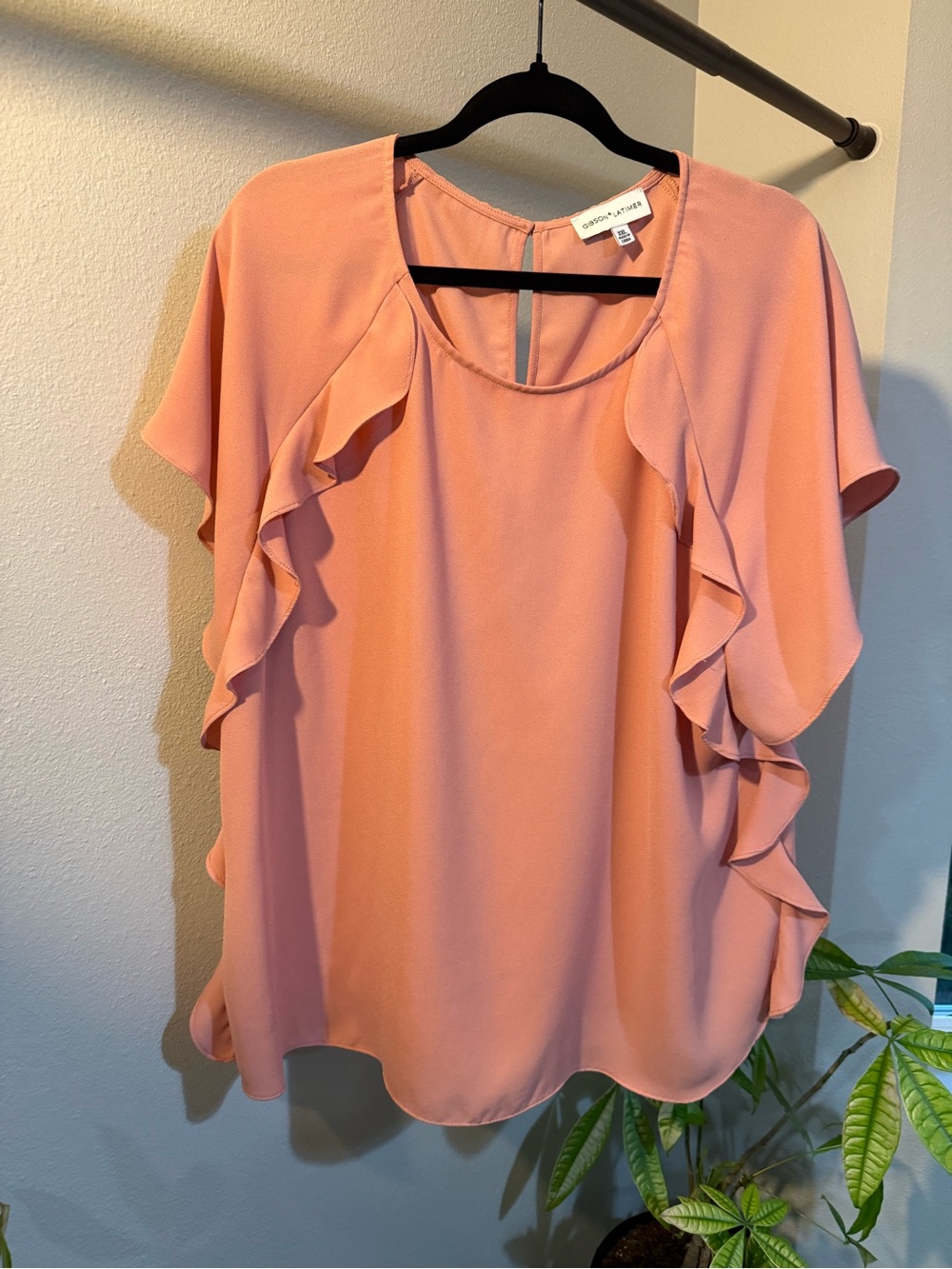 Gibson + Latimer Blush Pink Ruffle Sleeve Blouse – XXL